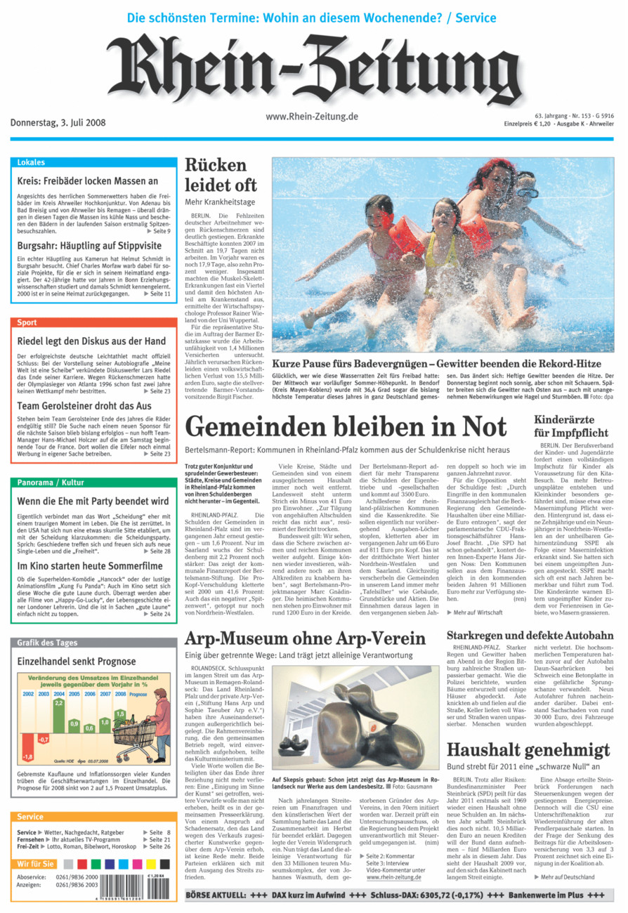 Rhein-Zeitung Kreis Ahrweiler vom Donnerstag, 03.07.2008