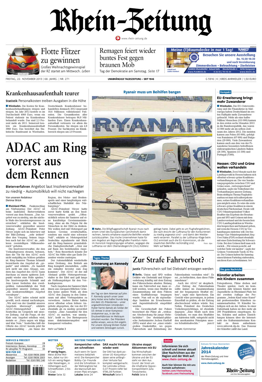 Rhein-Zeitung Kreis Ahrweiler vom Freitag, 22.11.2013