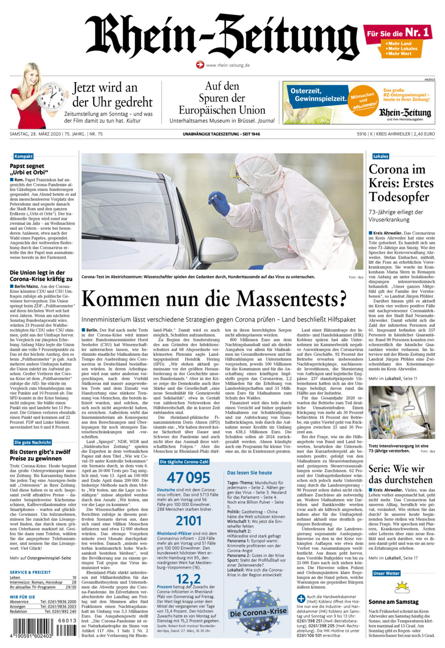 Rhein-Zeitung Kreis Ahrweiler vom Samstag, 28.03.2020