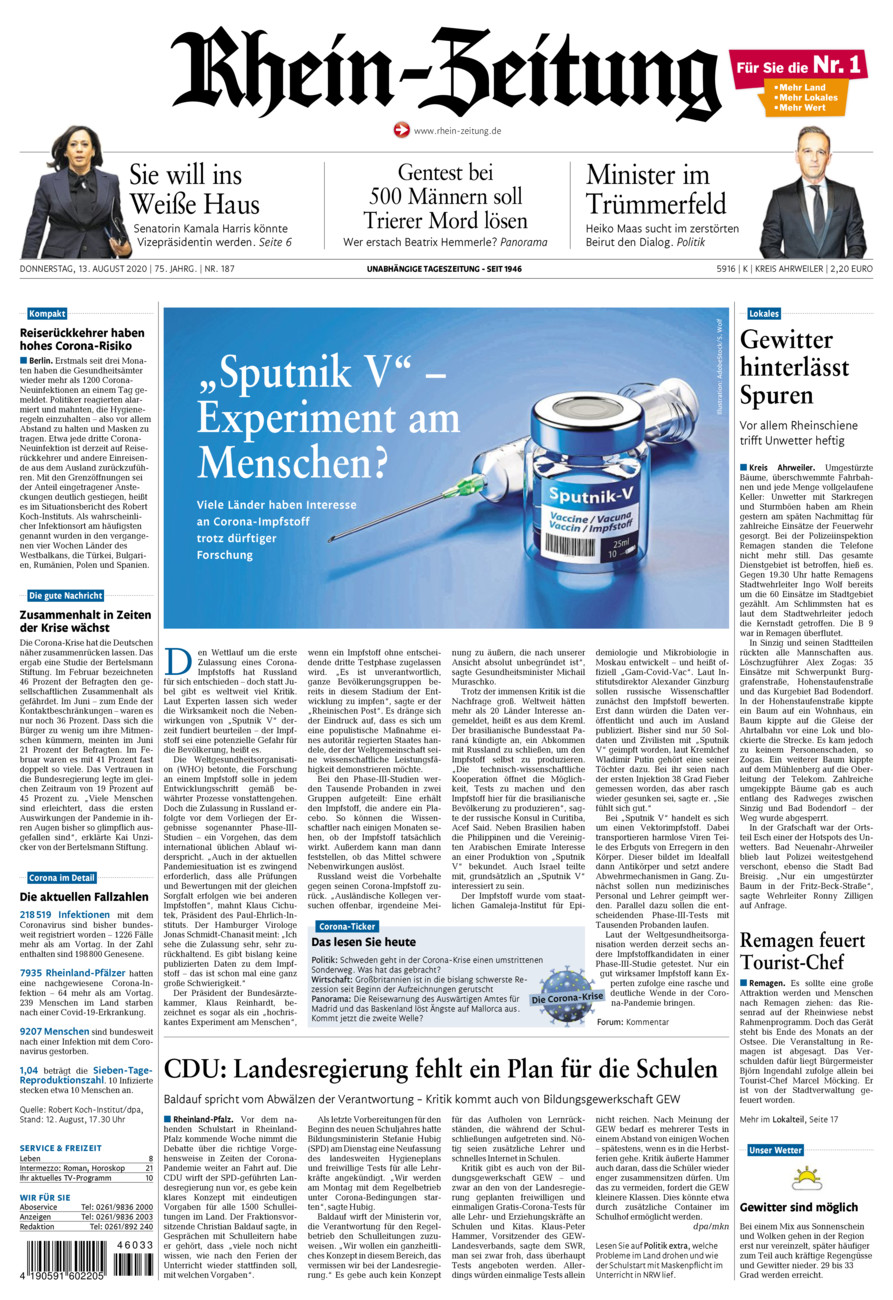 Rhein-Zeitung Kreis Ahrweiler vom Donnerstag, 13.08.2020