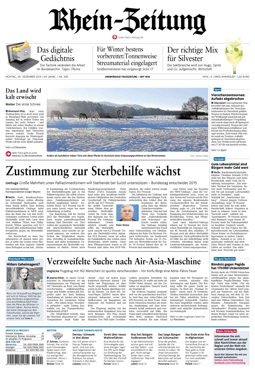 Rhein-Zeitung Kreis Ahrweiler vom Montag, 29.12.2014