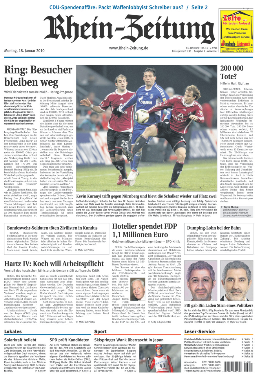 Rhein-Zeitung Kreis Ahrweiler vom Montag, 18.01.2010