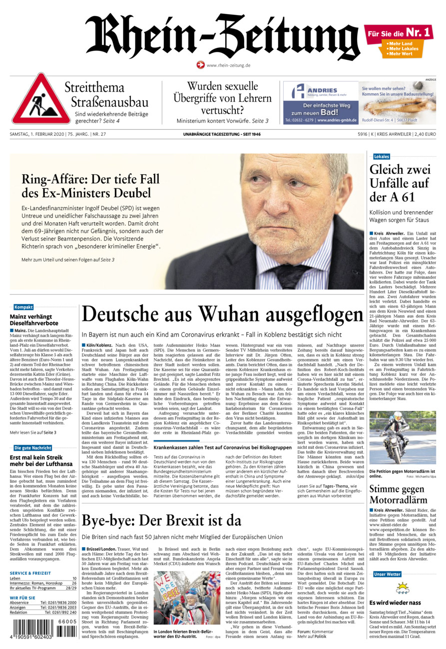 Rhein-Zeitung Kreis Ahrweiler vom Samstag, 01.02.2020