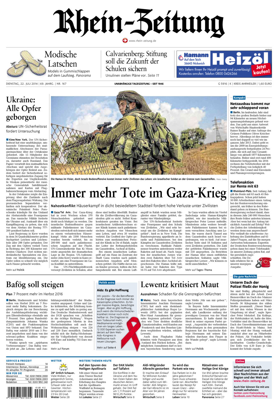 Rhein-Zeitung Kreis Ahrweiler vom Dienstag, 22.07.2014