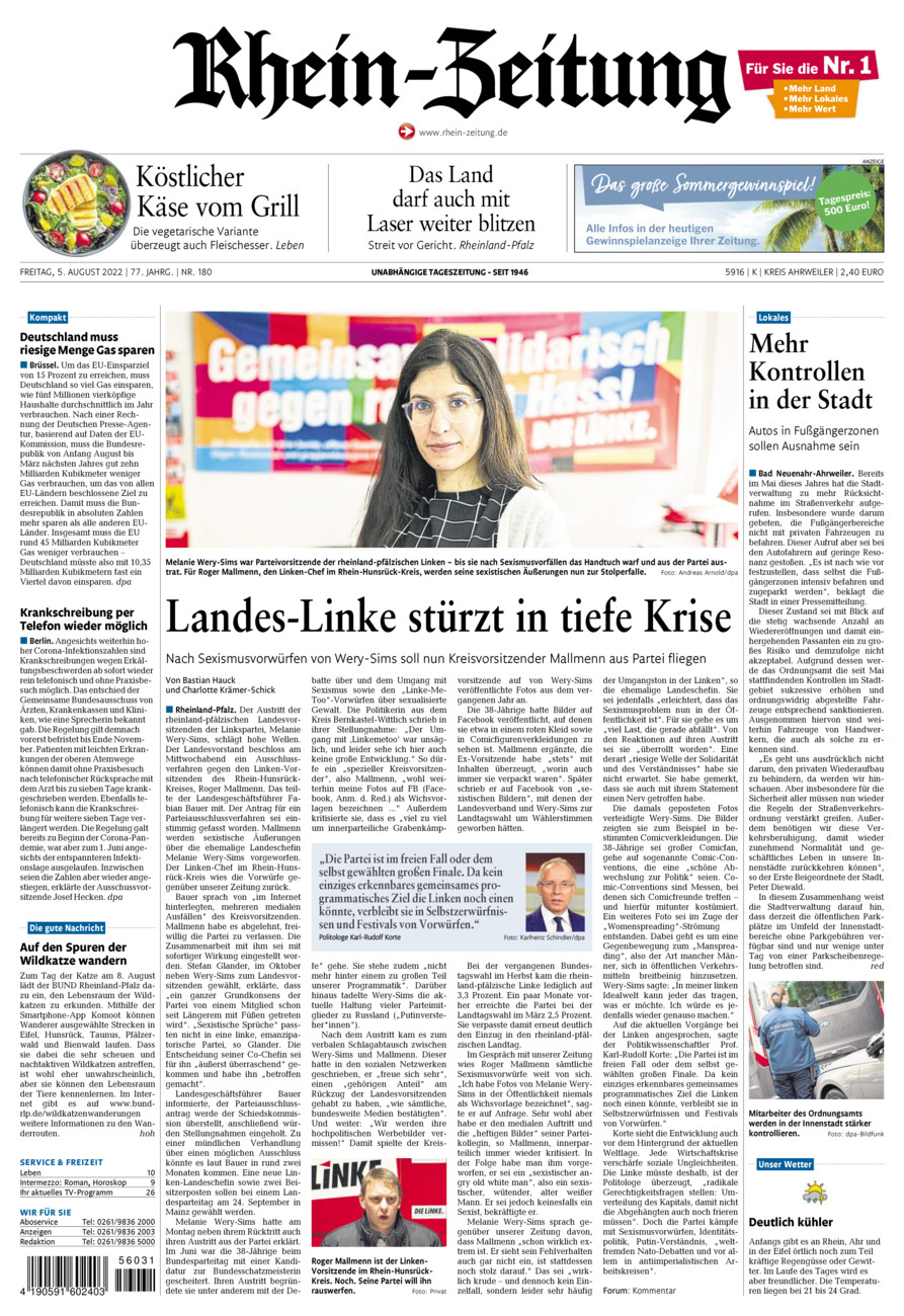 Rhein-Zeitung Kreis Ahrweiler vom Freitag, 05.08.2022