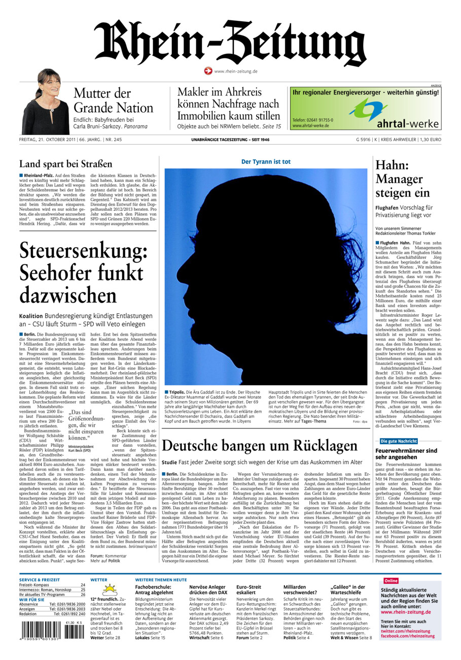 Rhein-Zeitung Kreis Ahrweiler vom Freitag, 21.10.2011
