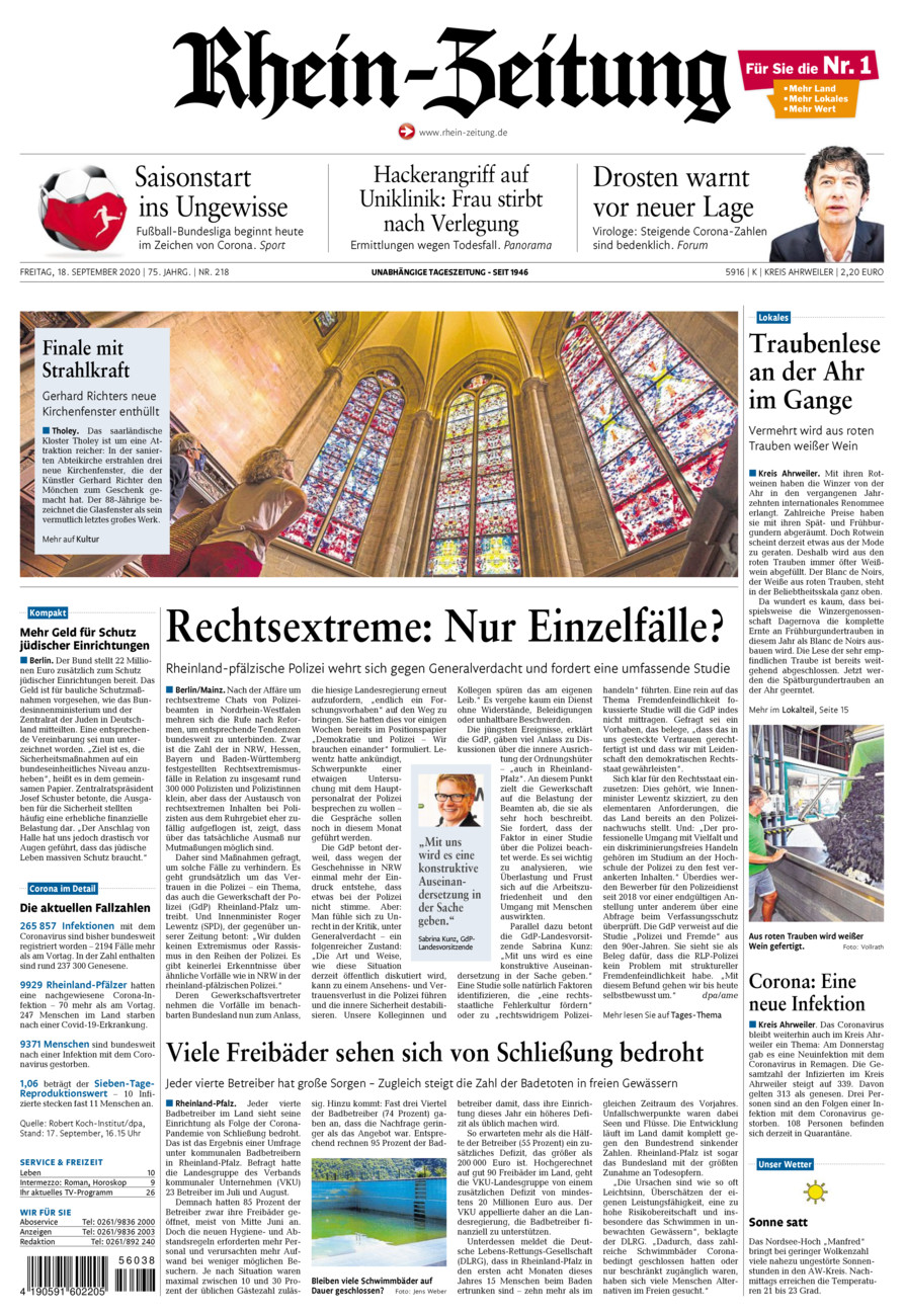 Rhein-Zeitung Kreis Ahrweiler vom Freitag, 18.09.2020