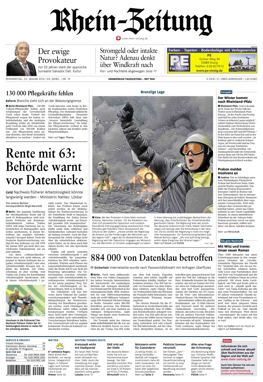 Rhein-Zeitung Kreis Ahrweiler vom Donnerstag, 23.01.2014