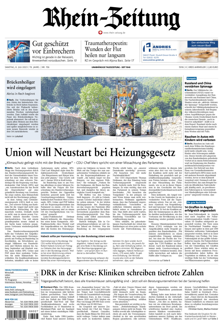 Rhein-Zeitung Kreis Ahrweiler vom Samstag, 08.07.2023