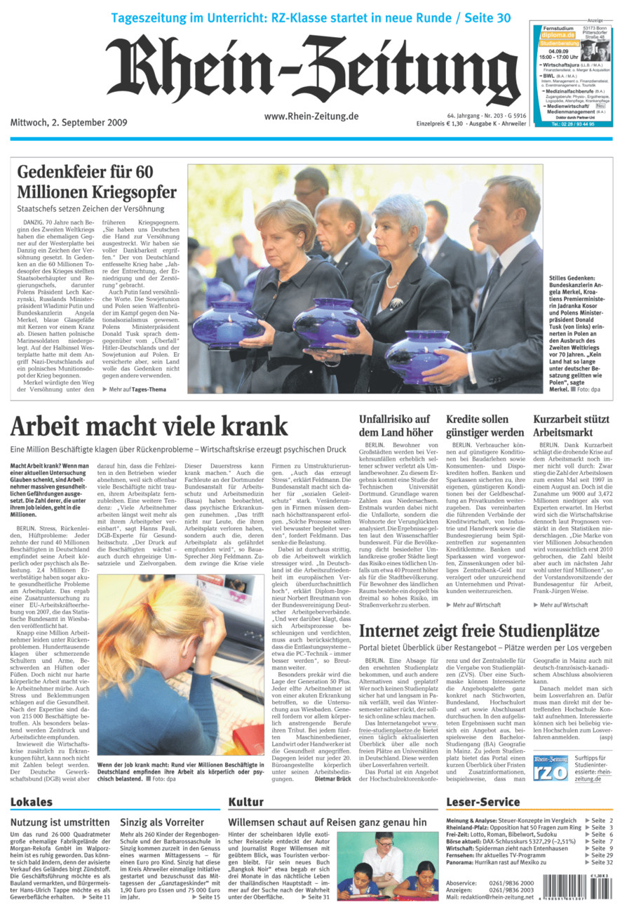 Rhein-Zeitung Kreis Ahrweiler vom Mittwoch, 02.09.2009