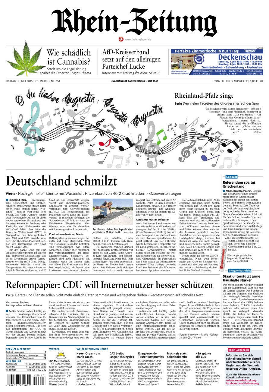 Rhein-Zeitung Kreis Ahrweiler vom Freitag, 03.07.2015