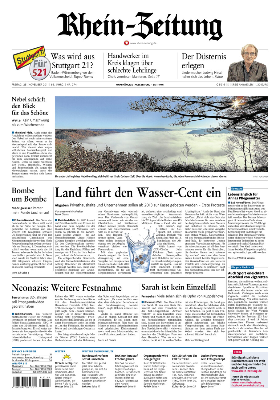 Rhein-Zeitung Kreis Ahrweiler vom Freitag, 25.11.2011
