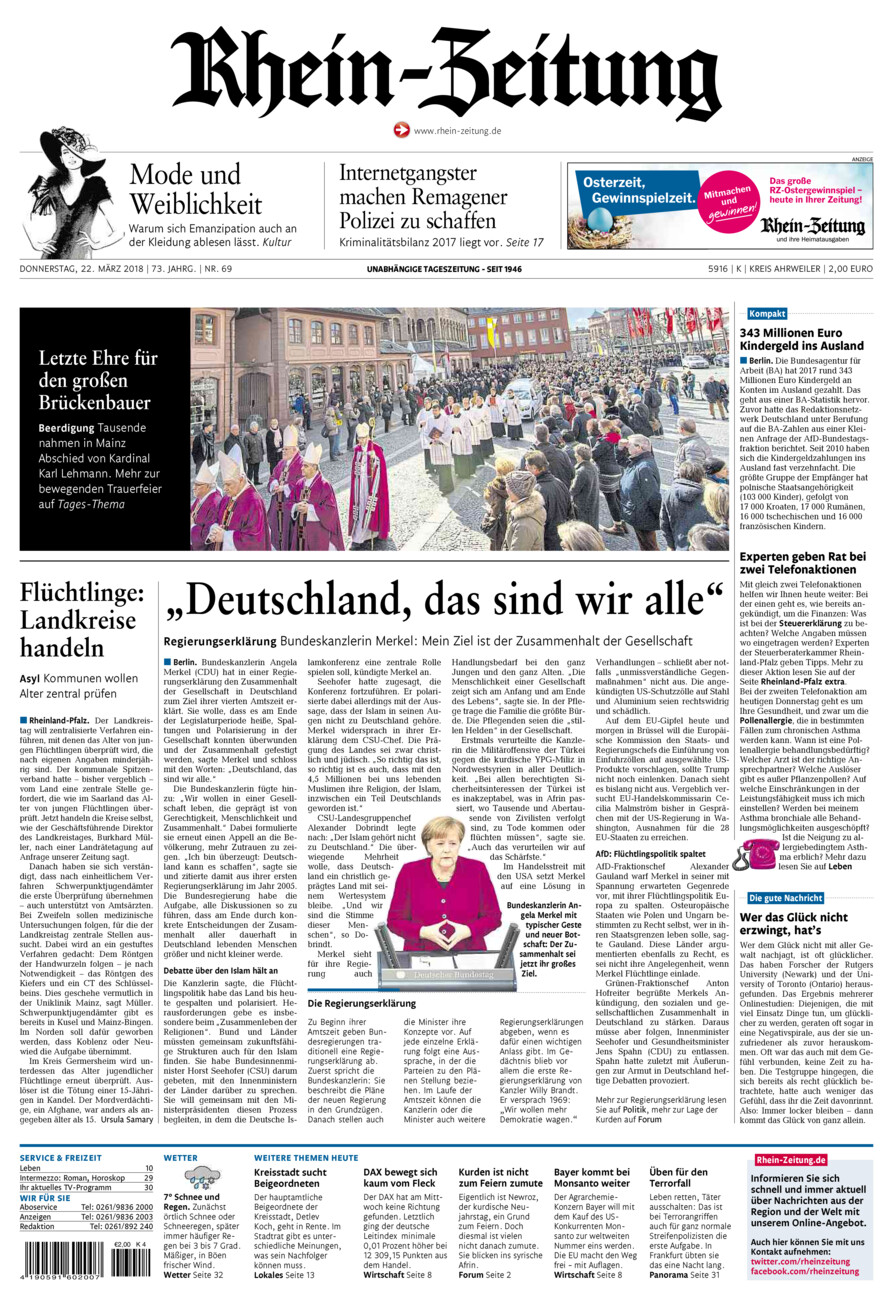 Rhein-Zeitung Kreis Ahrweiler vom Donnerstag, 22.03.2018