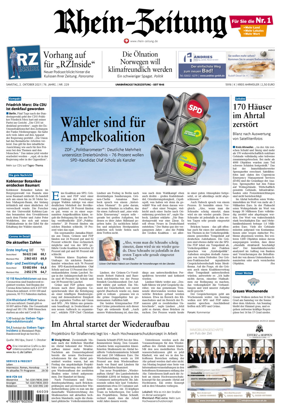 Rhein-Zeitung Kreis Ahrweiler vom Samstag, 02.10.2021