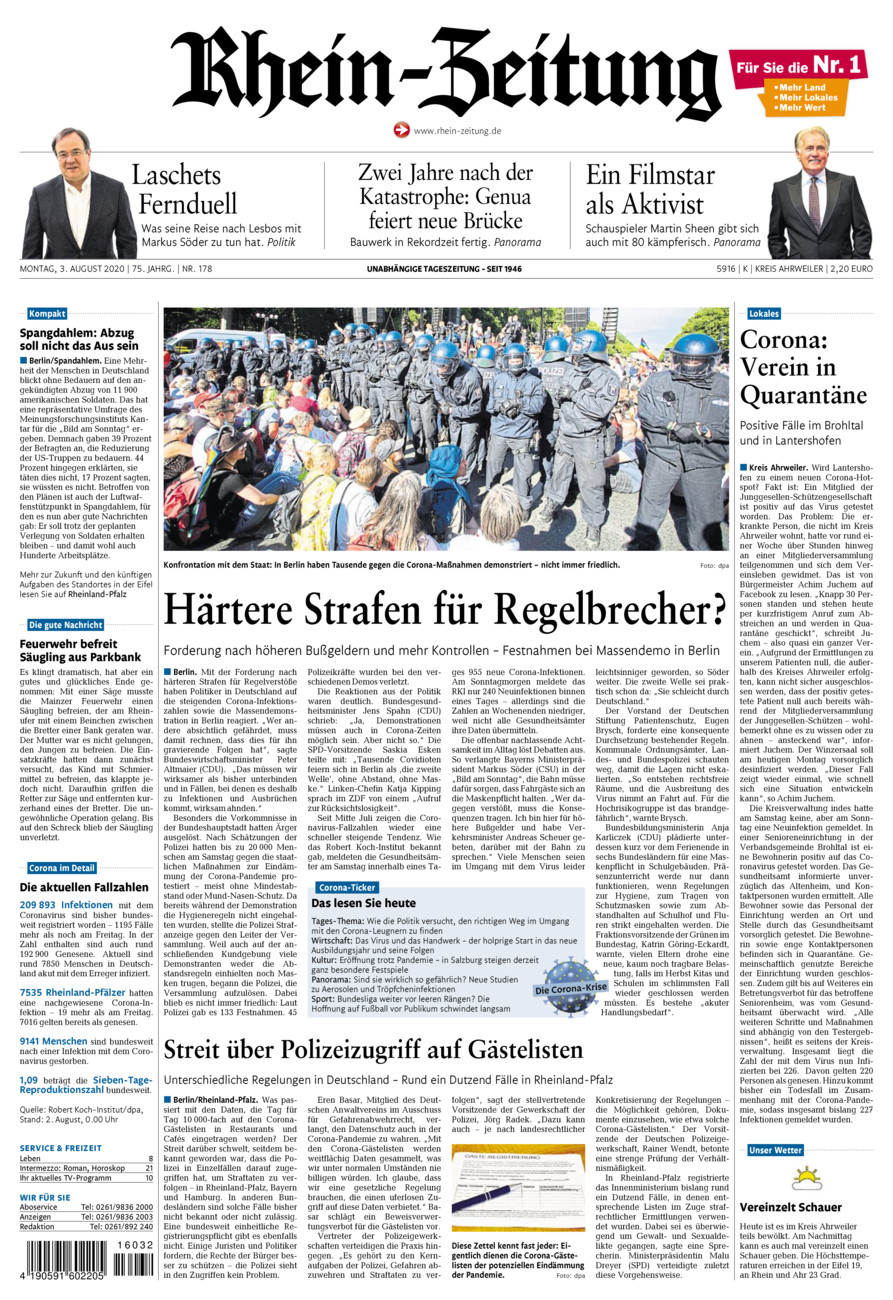 Rhein-Zeitung Kreis Ahrweiler vom Montag, 03.08.2020