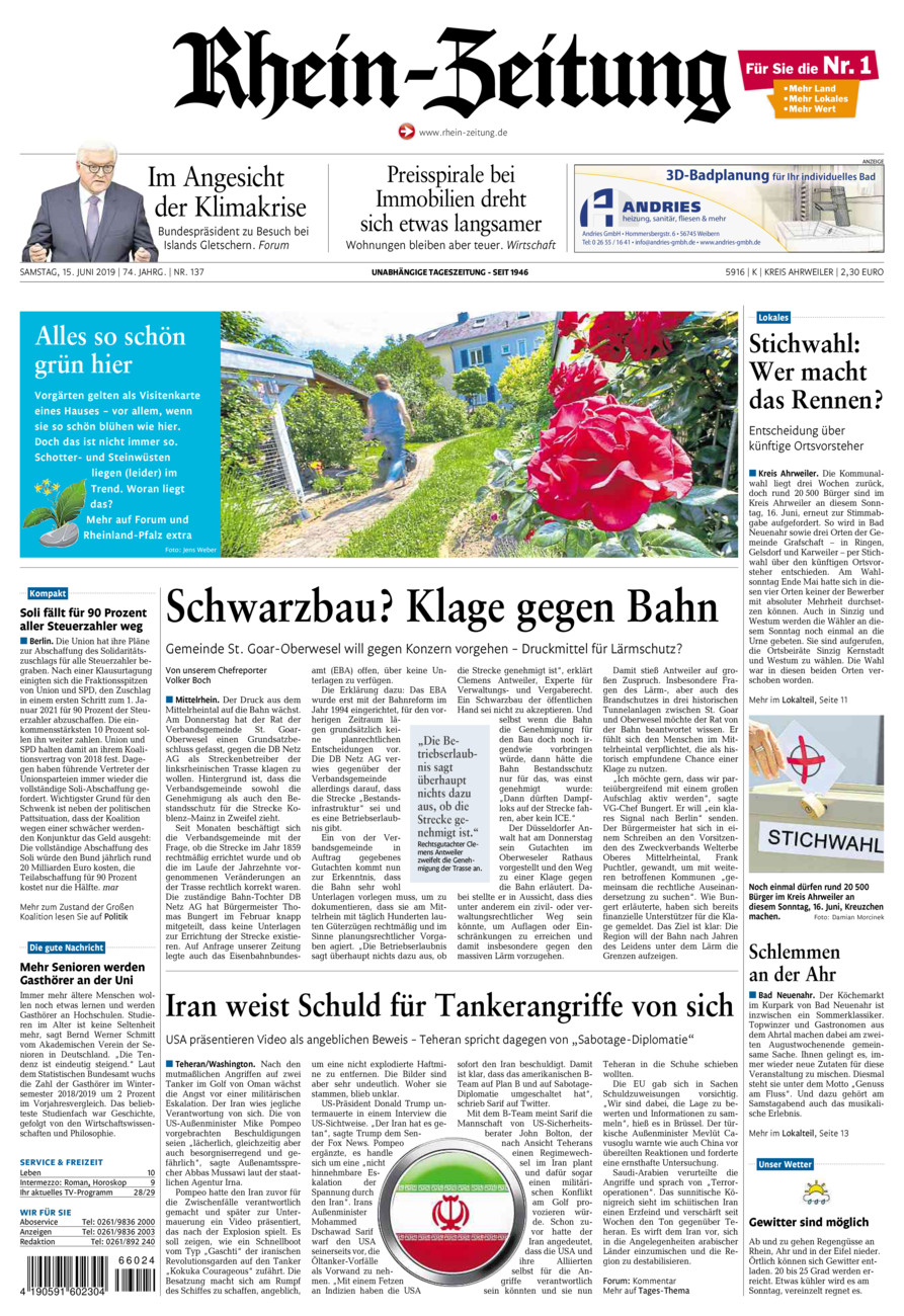 Rhein-Zeitung Kreis Ahrweiler vom Samstag, 15.06.2019