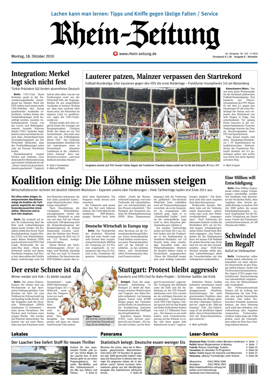Rhein-Zeitung Kreis Ahrweiler vom Montag, 18.10.2010