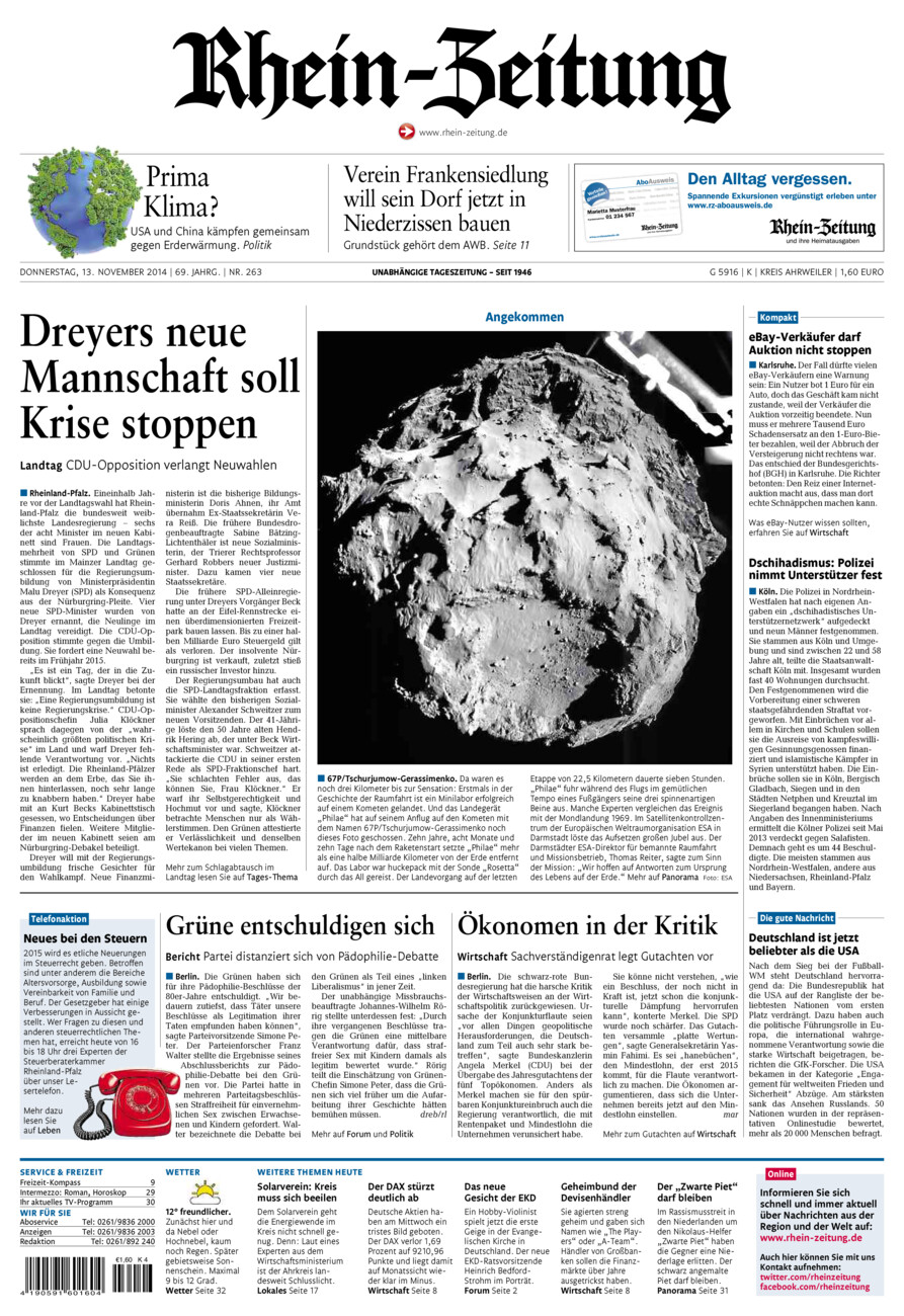 Rhein-Zeitung Kreis Ahrweiler vom Donnerstag, 13.11.2014