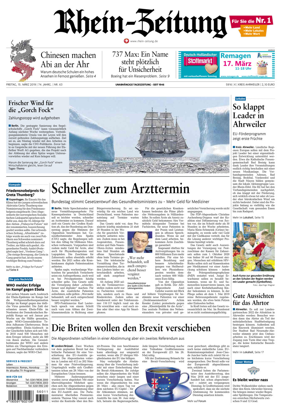 Rhein-Zeitung Kreis Ahrweiler vom Freitag, 15.03.2019