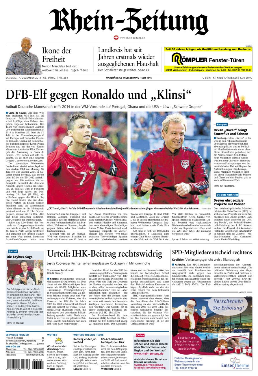 Rhein-Zeitung Kreis Ahrweiler vom Samstag, 07.12.2013
