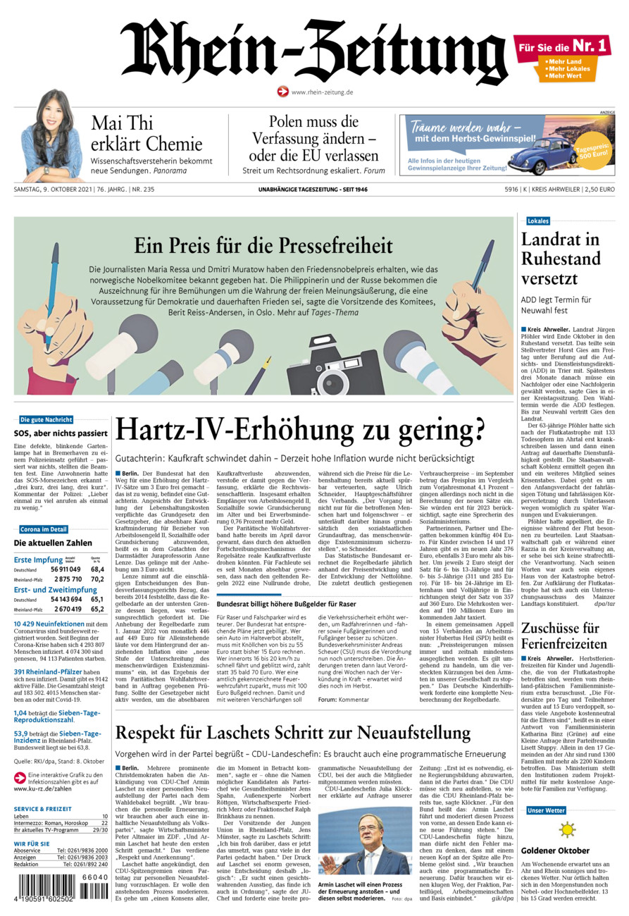 Rhein-Zeitung Kreis Ahrweiler vom Samstag, 09.10.2021