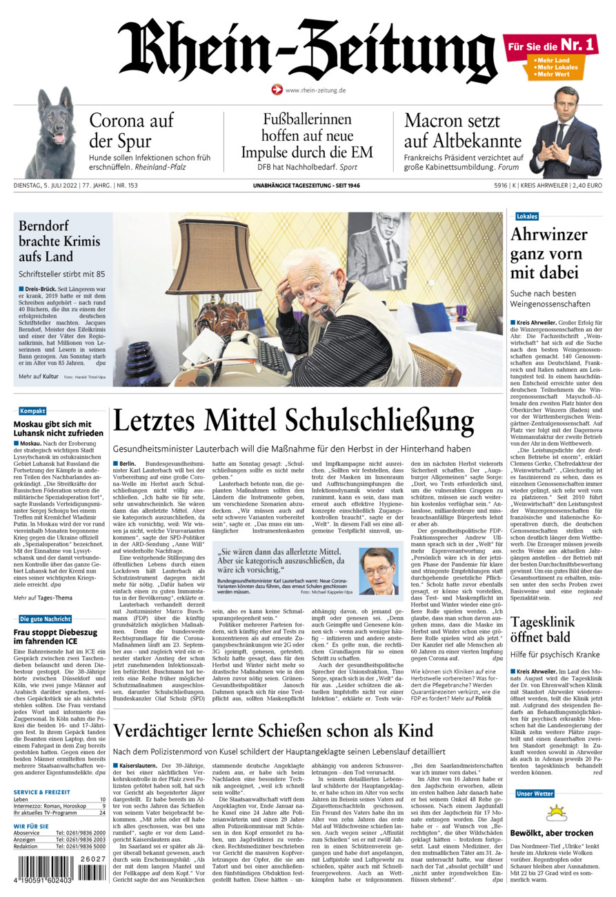 Rhein-Zeitung Kreis Ahrweiler vom Dienstag, 05.07.2022