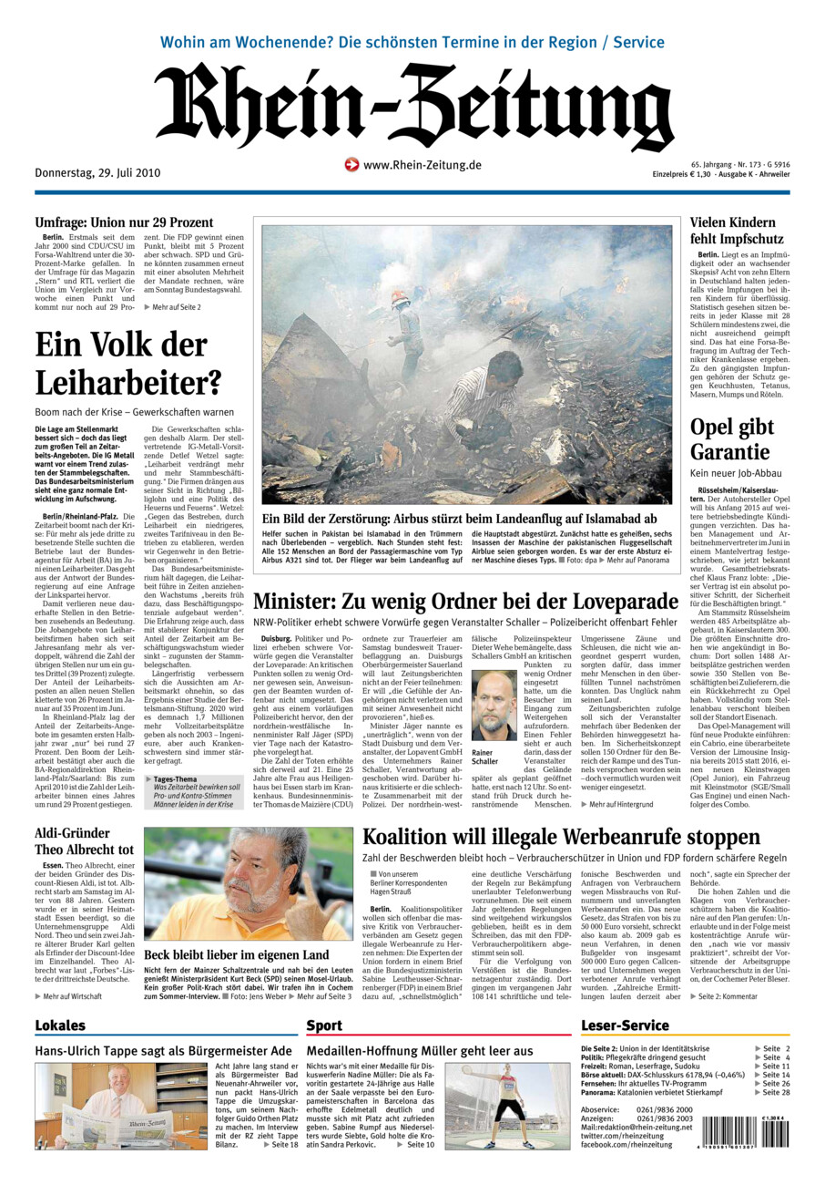 Rhein-Zeitung Kreis Ahrweiler vom Donnerstag, 29.07.2010