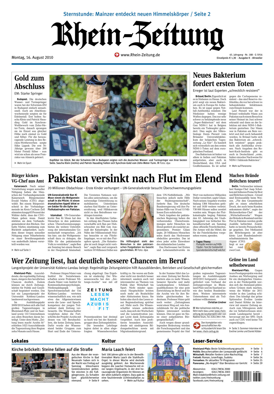 Rhein-Zeitung Kreis Ahrweiler vom Montag, 16.08.2010