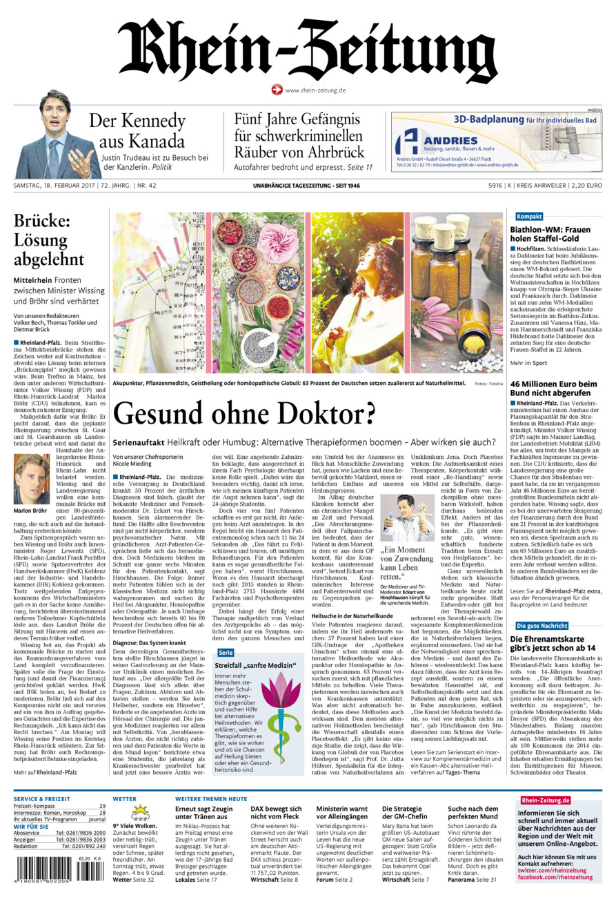 Rhein-Zeitung Kreis Ahrweiler vom Samstag, 18.02.2017