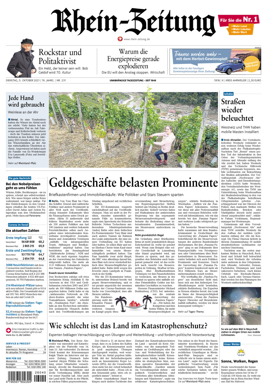 Rhein-Zeitung Kreis Ahrweiler vom Dienstag, 05.10.2021