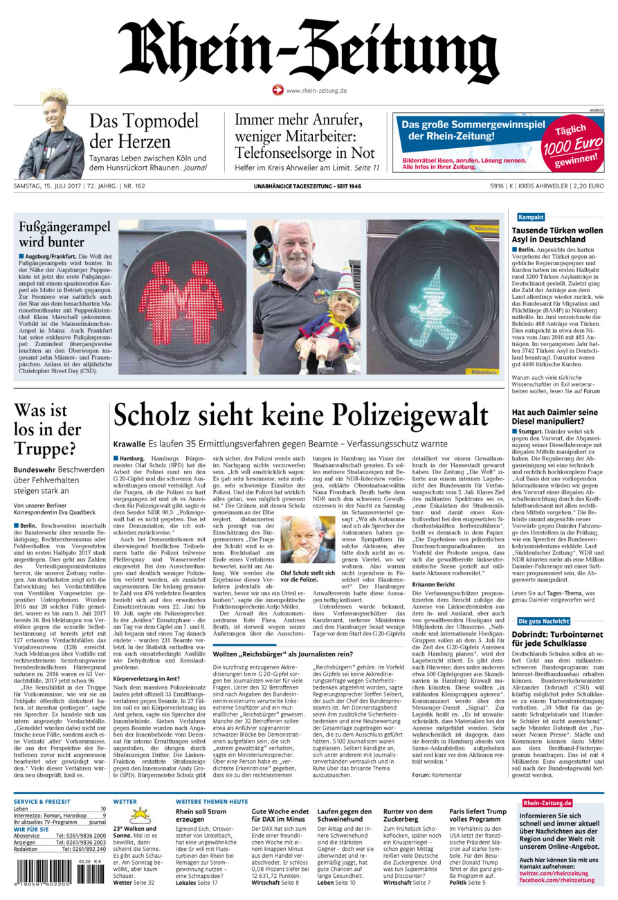 Rhein-Zeitung Kreis Ahrweiler vom Samstag, 15.07.2017
