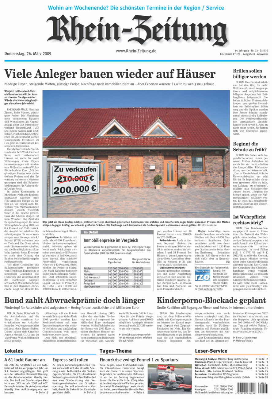 Rhein-Zeitung Kreis Ahrweiler vom Donnerstag, 26.03.2009