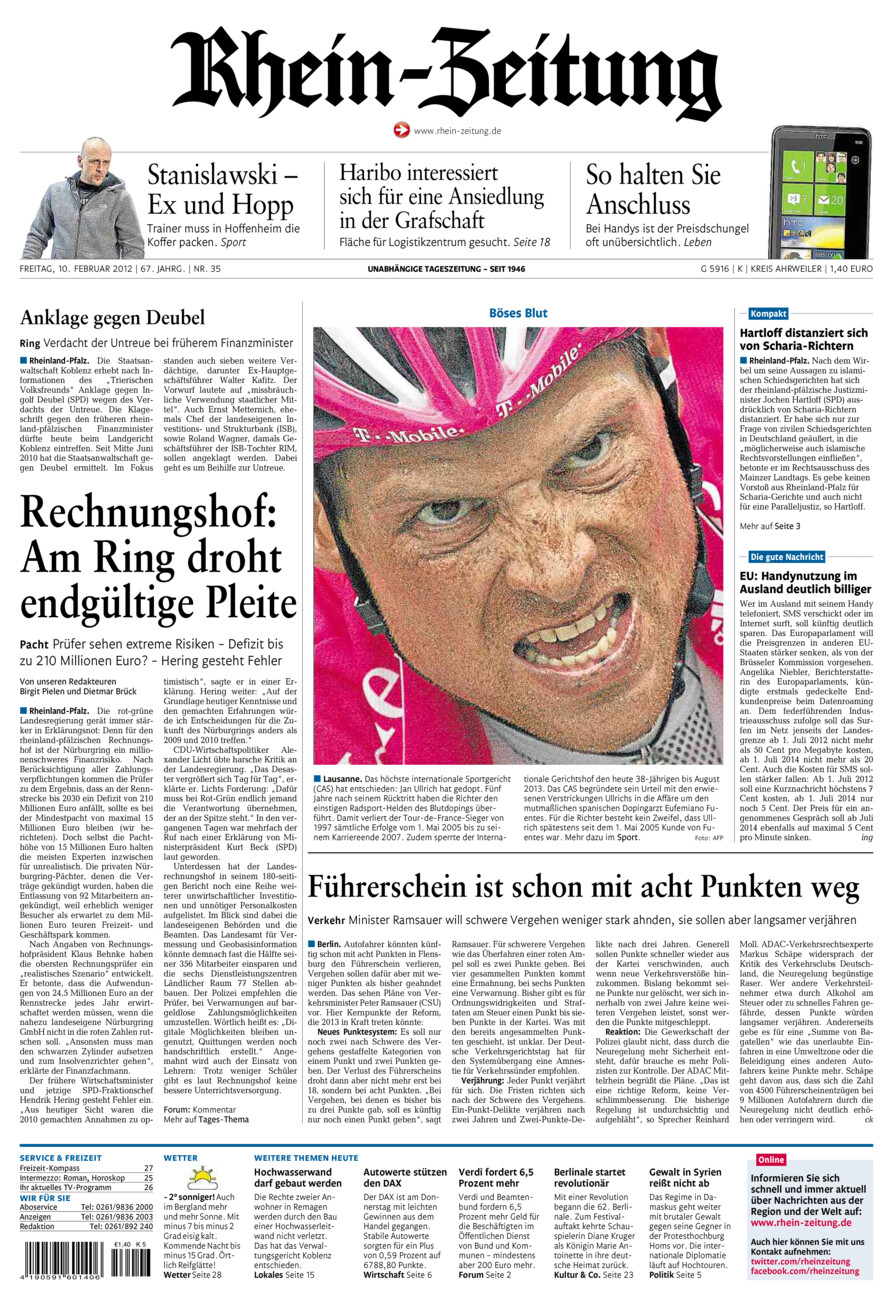 Rhein-Zeitung Kreis Ahrweiler vom Freitag, 10.02.2012