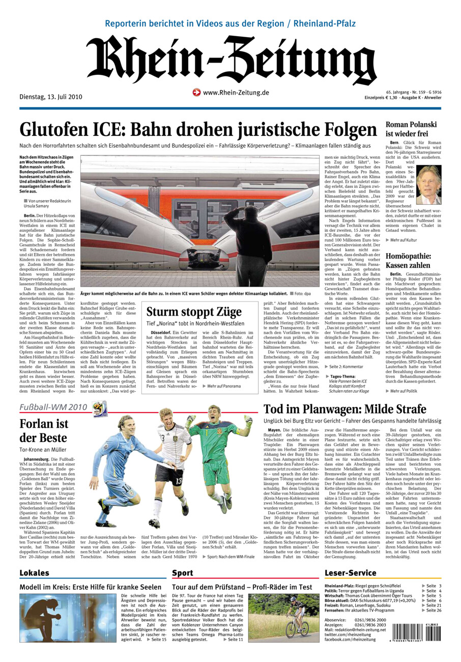 Rhein-Zeitung Kreis Ahrweiler vom Dienstag, 13.07.2010