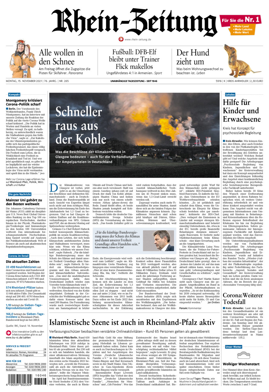 Rhein-Zeitung Kreis Ahrweiler vom Montag, 15.11.2021