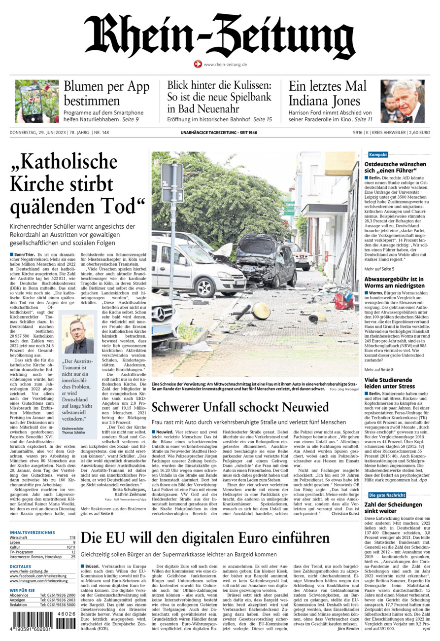 Rhein-Zeitung Kreis Ahrweiler vom Donnerstag, 29.06.2023