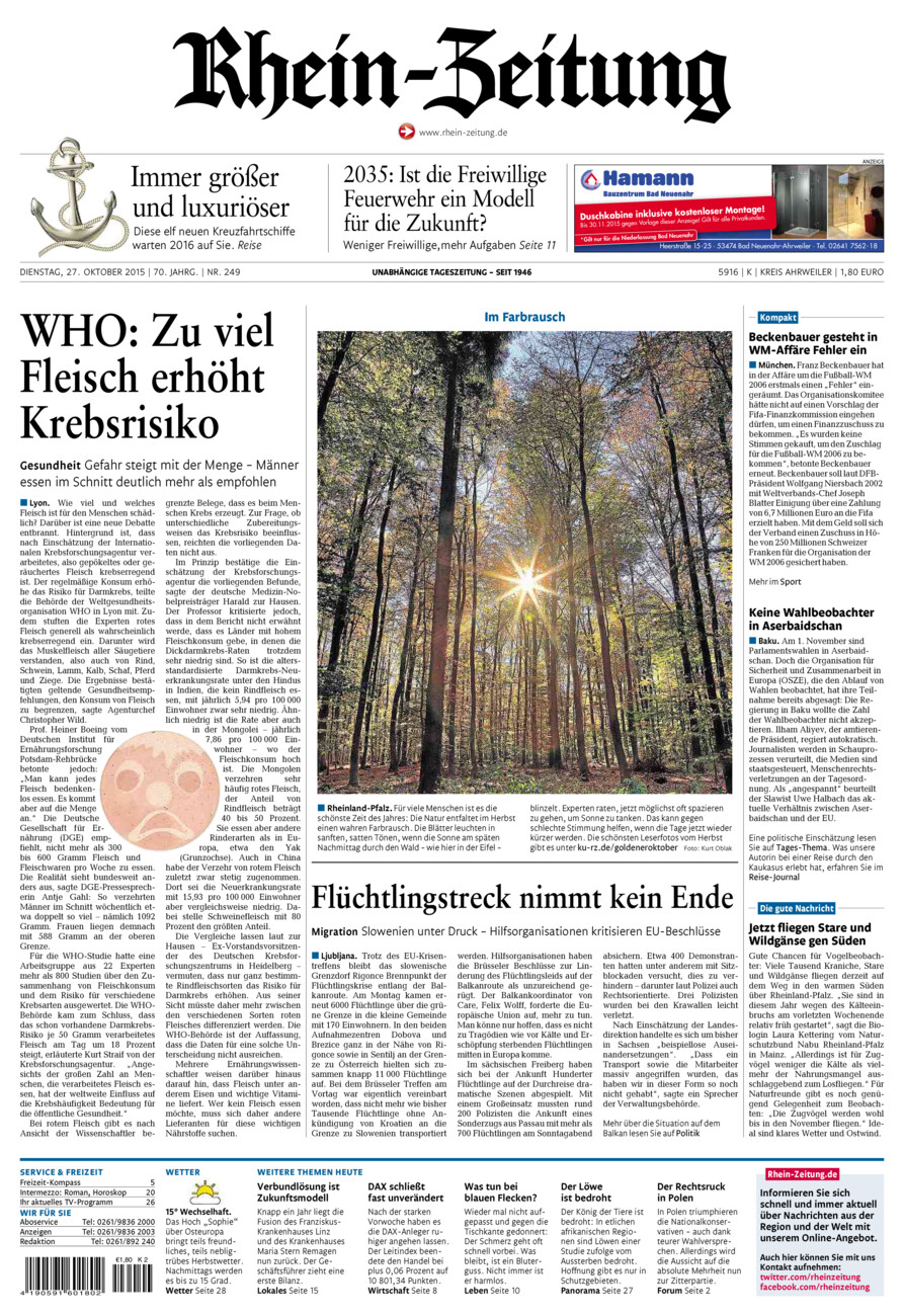 Rhein-Zeitung Kreis Ahrweiler vom Dienstag, 27.10.2015