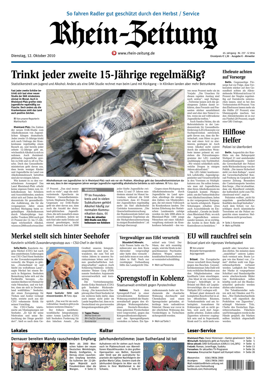 Rhein-Zeitung Kreis Ahrweiler vom Dienstag, 12.10.2010
