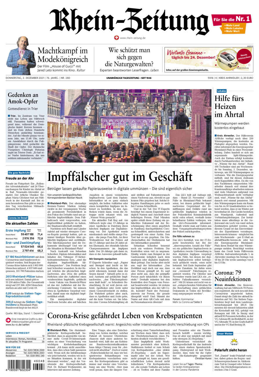 Rhein-Zeitung Kreis Ahrweiler vom Donnerstag, 02.12.2021