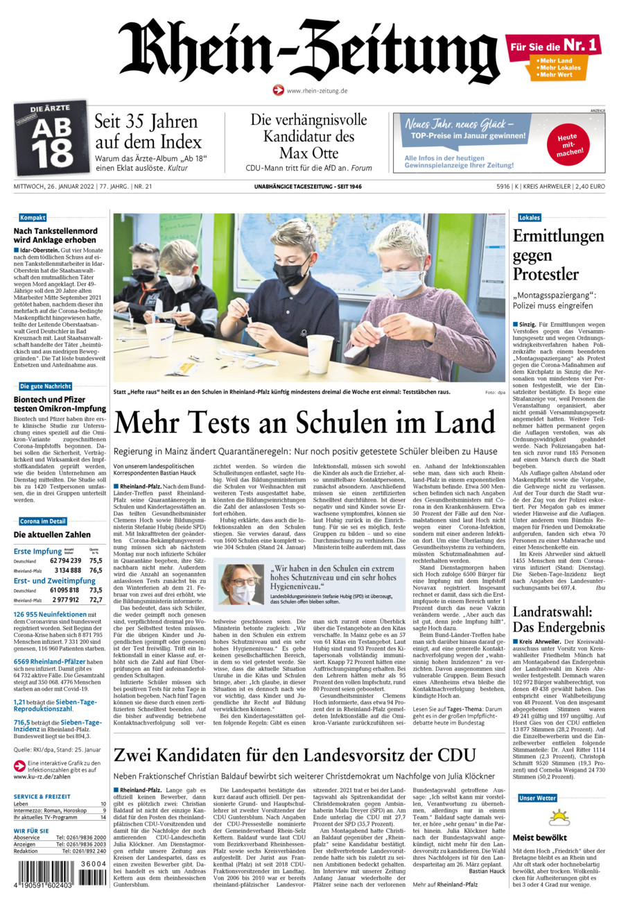 Rhein-Zeitung Kreis Ahrweiler vom Mittwoch, 26.01.2022