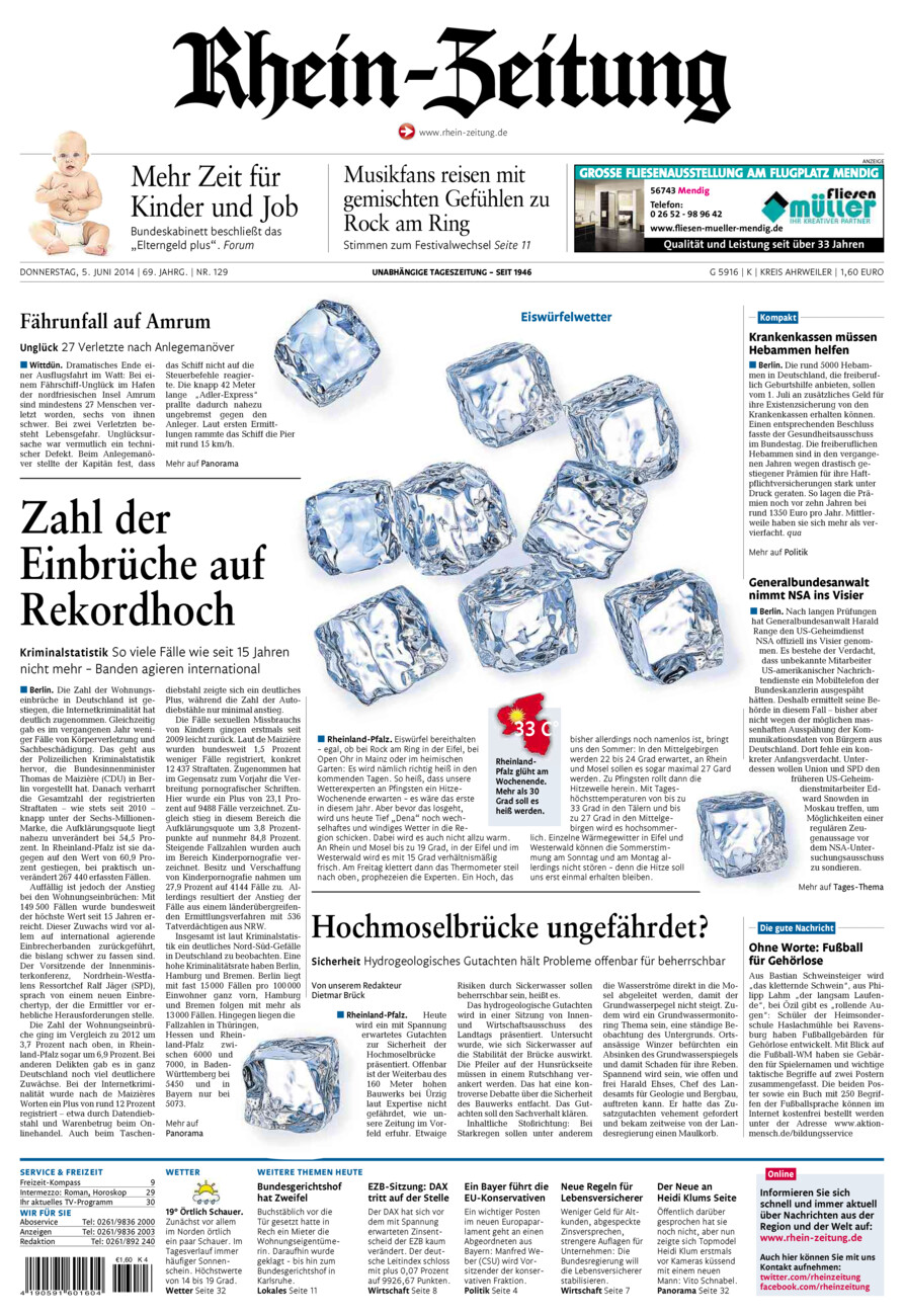 Rhein-Zeitung Kreis Ahrweiler vom Donnerstag, 05.06.2014