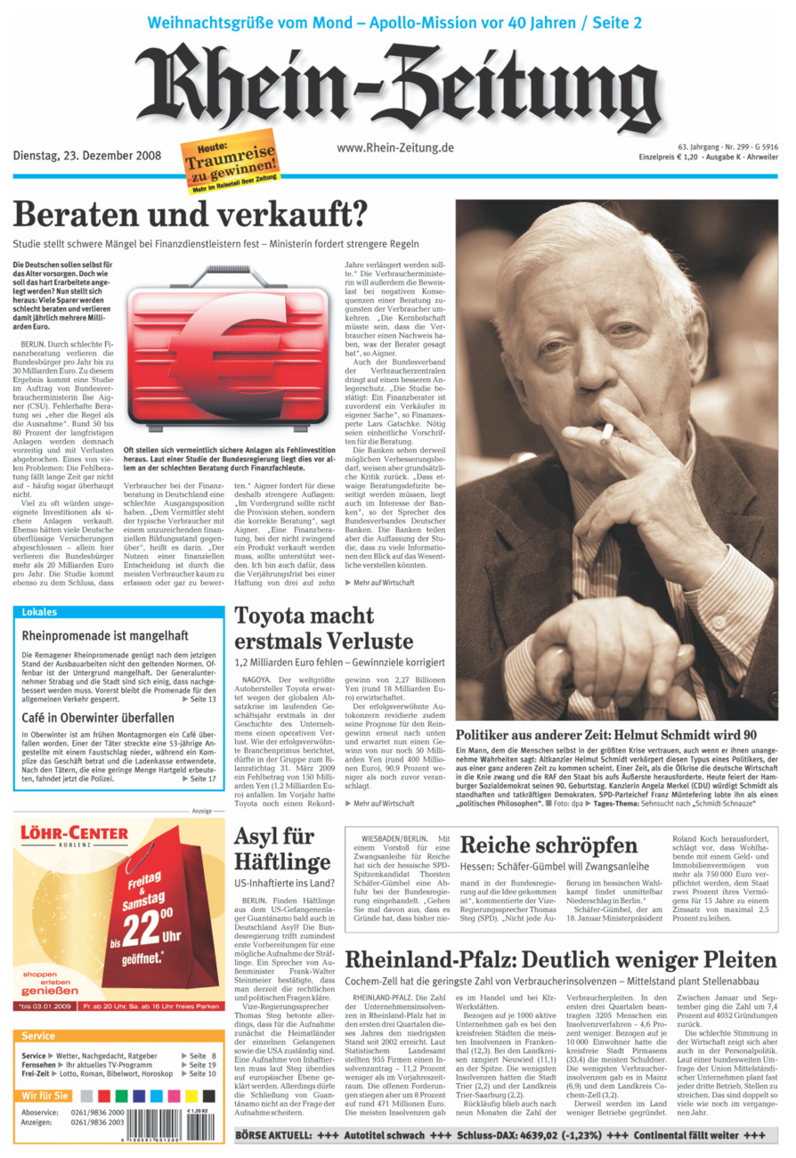 Rhein-Zeitung Kreis Ahrweiler vom Dienstag, 23.12.2008