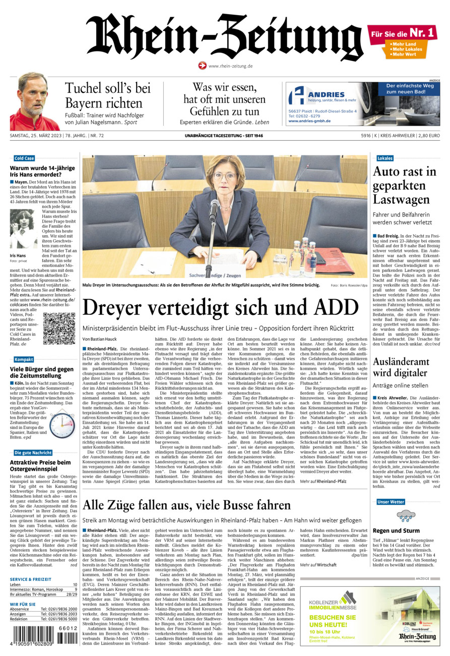 Rhein-Zeitung Kreis Ahrweiler vom Samstag, 25.03.2023