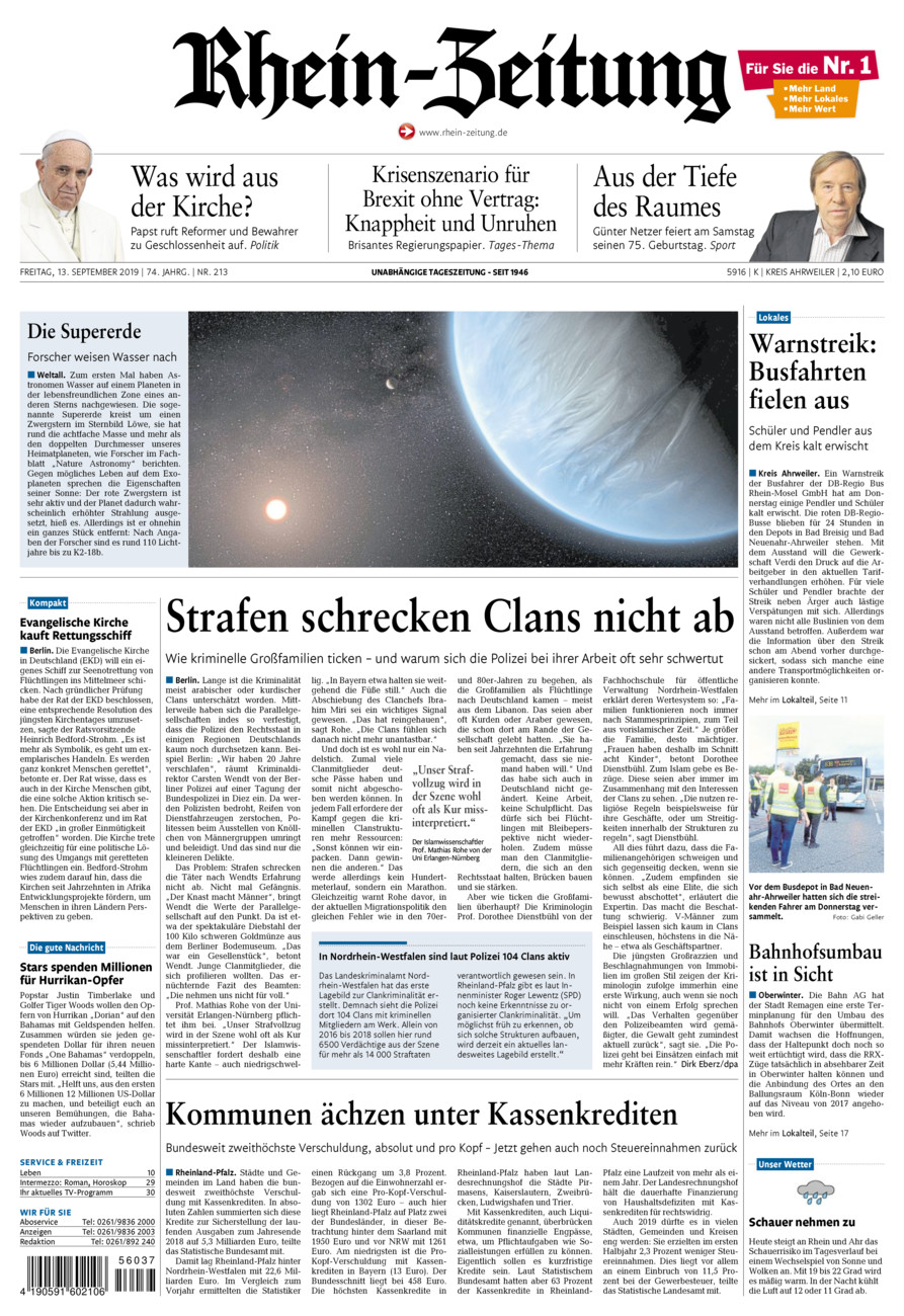 Rhein-Zeitung Kreis Ahrweiler vom Freitag, 13.09.2019