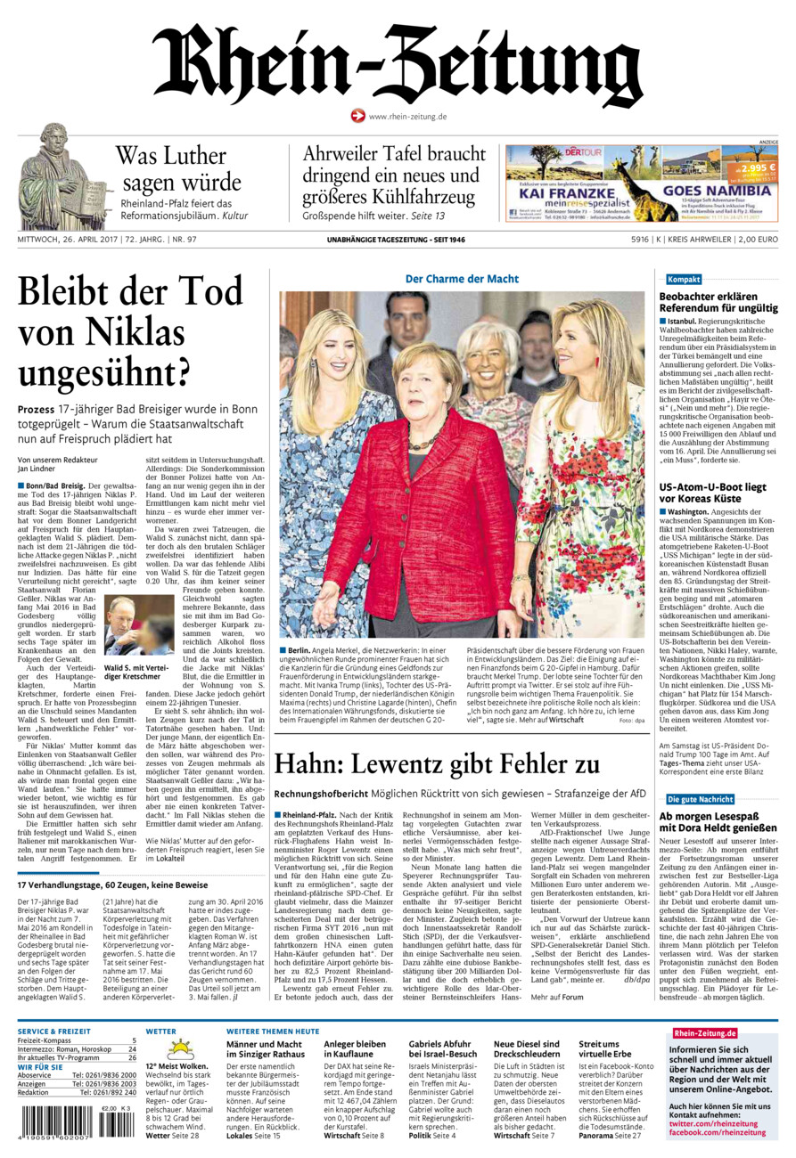 Rhein-Zeitung Kreis Ahrweiler vom Mittwoch, 26.04.2017