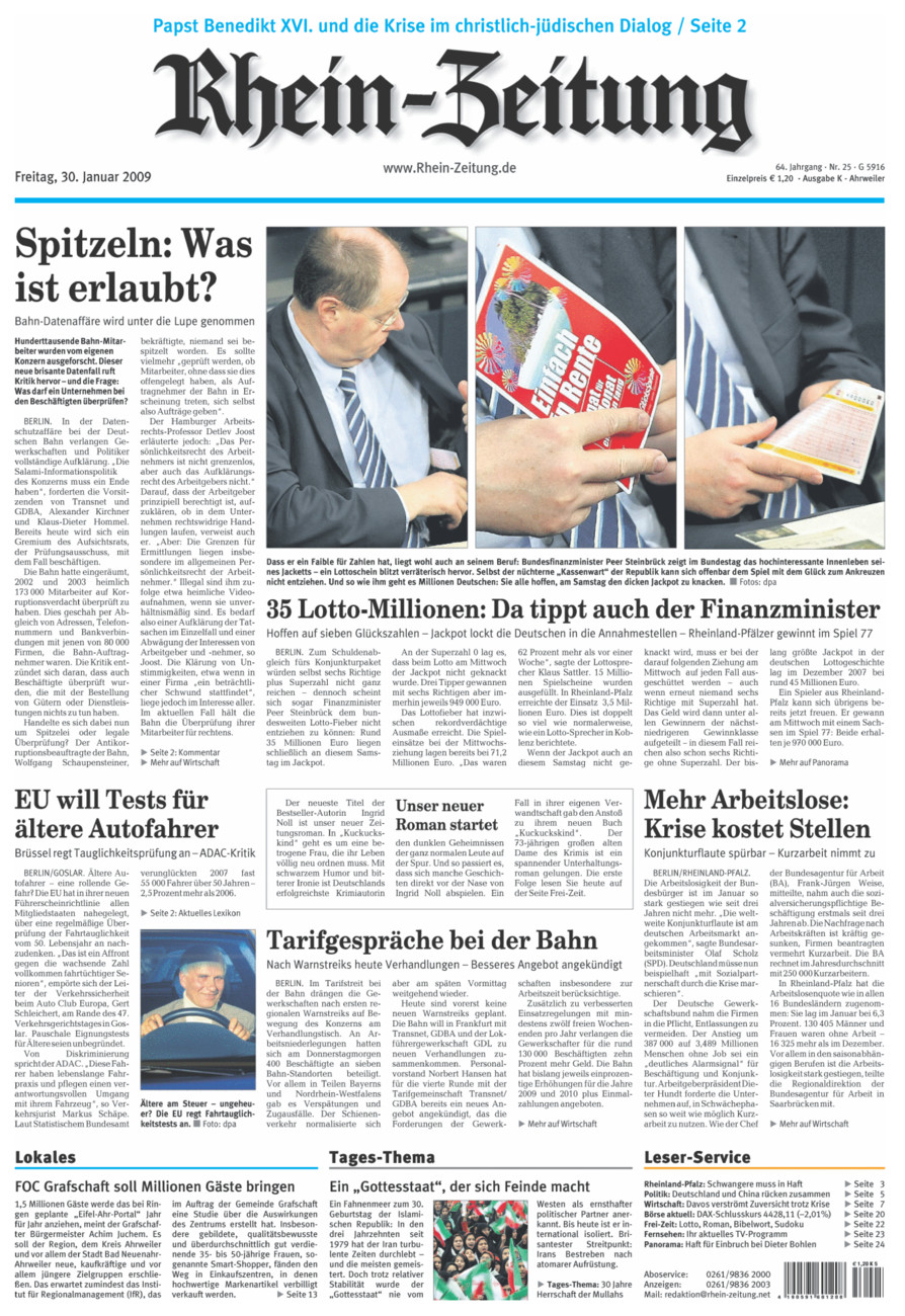 Rhein-Zeitung Kreis Ahrweiler vom Freitag, 30.01.2009