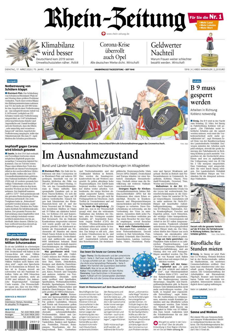 Rhein-Zeitung Kreis Ahrweiler vom Dienstag, 17.03.2020