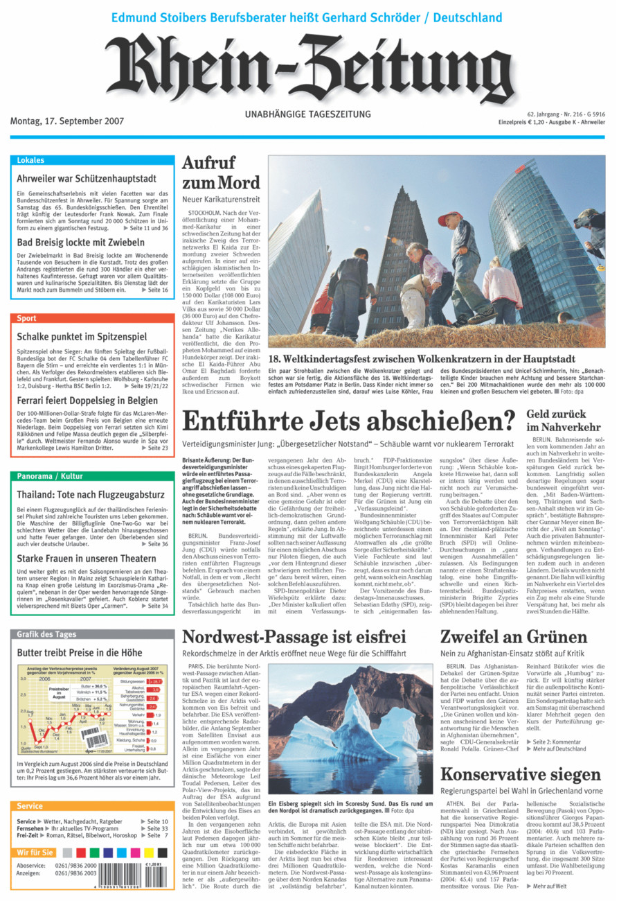 Rhein-Zeitung Kreis Ahrweiler vom Montag, 17.09.2007