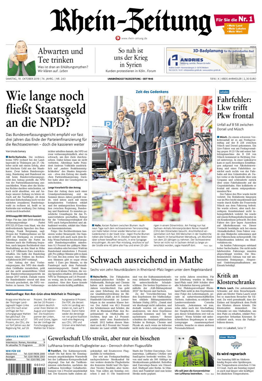 Rhein-Zeitung Kreis Ahrweiler vom Samstag, 19.10.2019