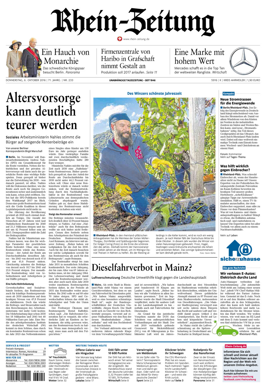 Rhein-Zeitung Kreis Ahrweiler vom Donnerstag, 06.10.2016